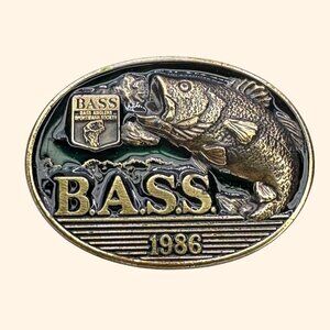 Vintage B.A.S.S. Member Green Enameled Brass Belt Buckle 1986 Ltd Edition EUC